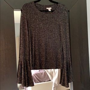 Bar III shimmery black long bell sleeve top M